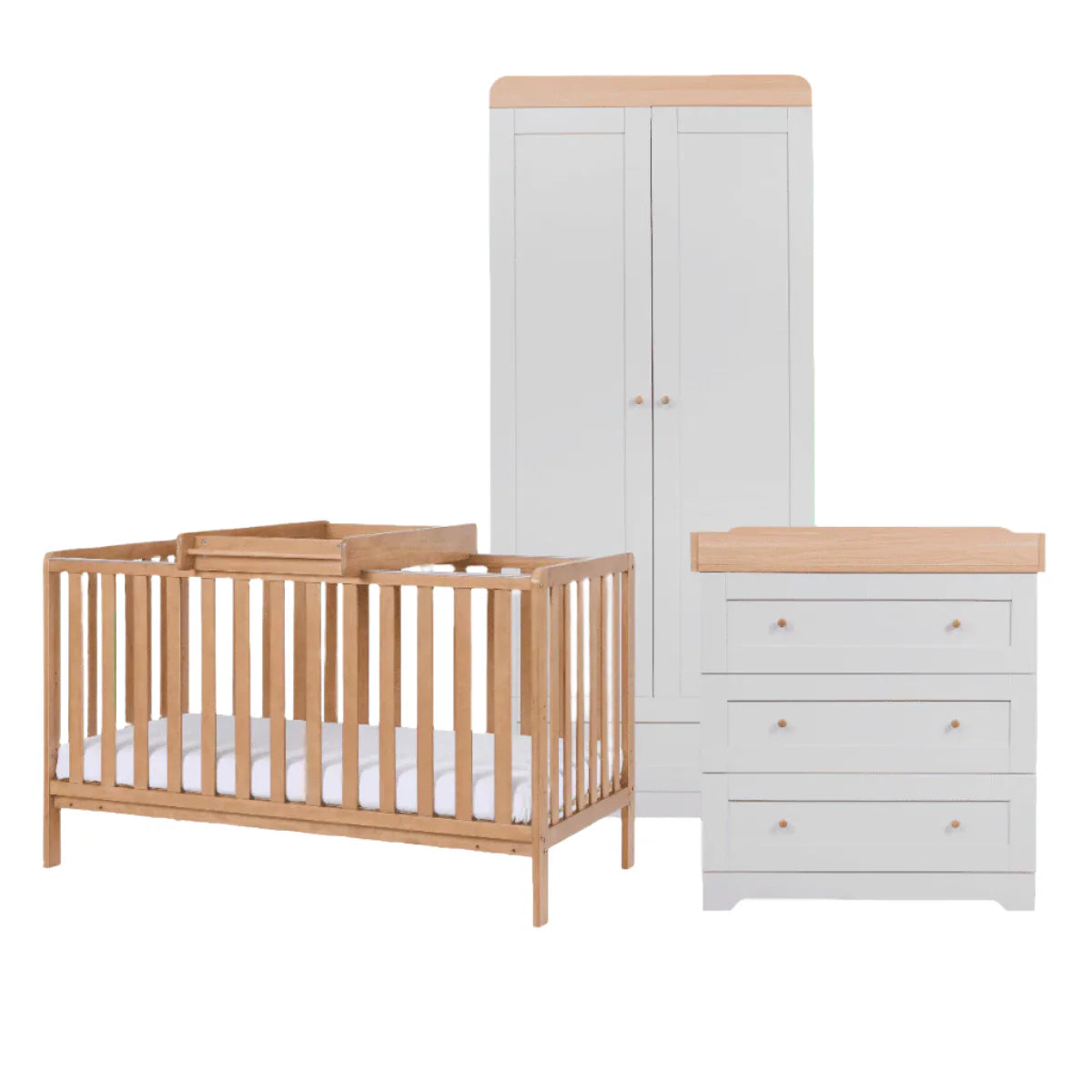 Tutti Bambini Malmo Cot Bed with Rio Furniture 3 Piece Room Set -Dove Grey & Honey Oak