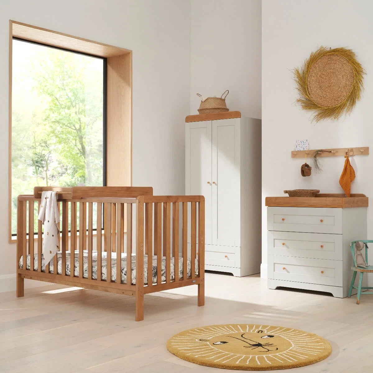 Tutti Bambini Malmo Cot Bed with Rio Furniture 3 Piece Room Set -Dove Grey & Honey Oak