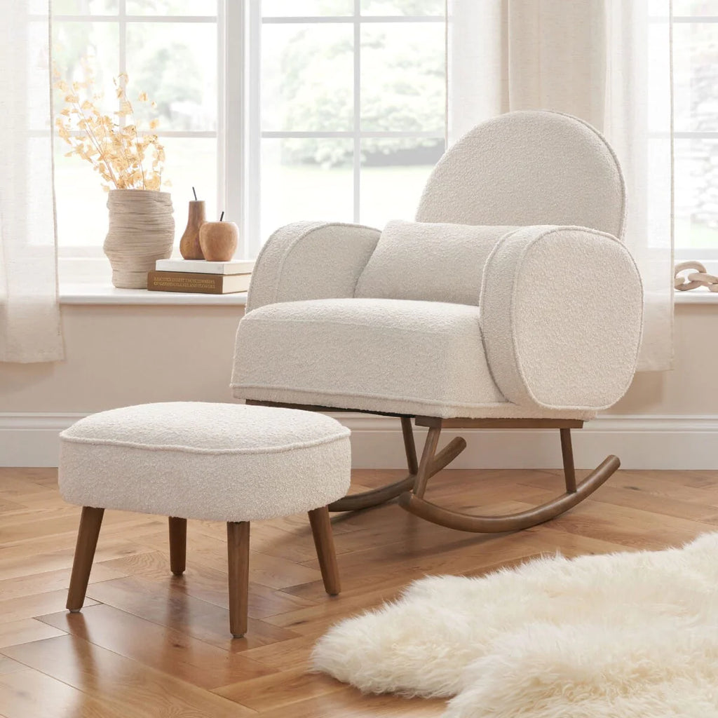 Tutti Bambini Micah Rocking Chair & Storage Footstool - Boucle Fresh Cream