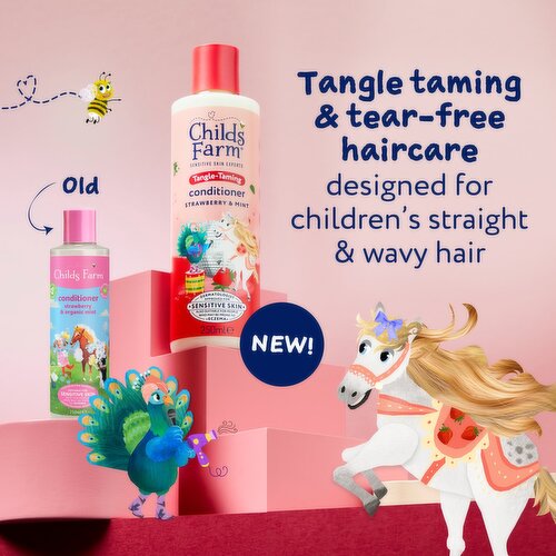 Childs Farm Tangle-Taming Conditioner 250ml, Strawberry and Mint, Kids Tear Free Formula