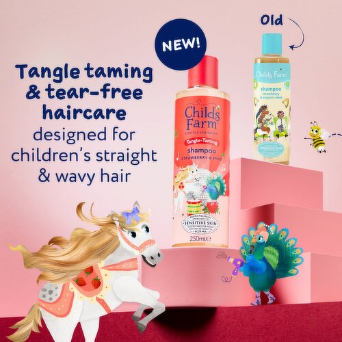 Childs Farm Tangle-Taming Shampoo 250ml, Strawberry and Mint, Kids Tear Free Formula