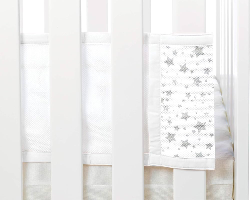 Breathable Baby Mesh Cot Liner - Grey Stars