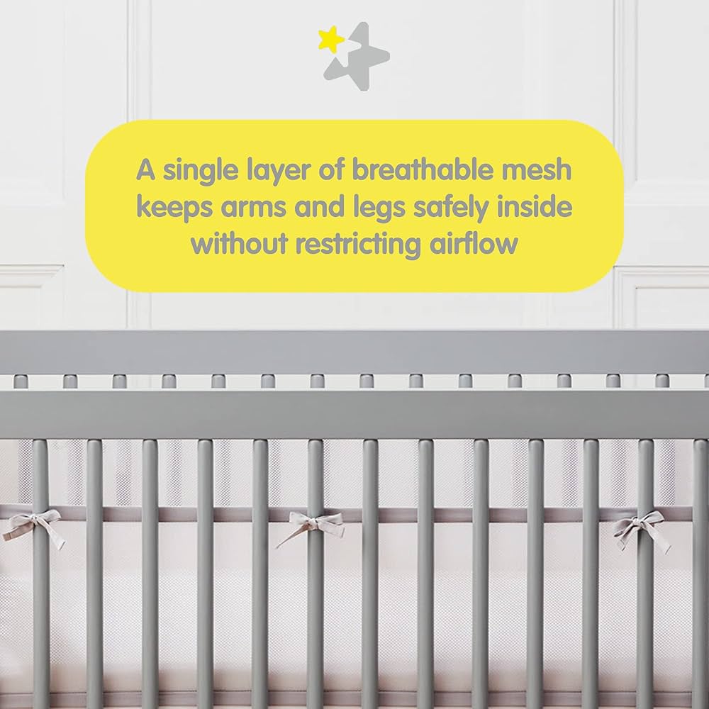 Breathable Baby Mesh Cot Liner - Grey Stars
