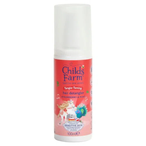 Childs Farm Tangle-Taming Hair Detangler 100ml, Strawberry and Mint, Kids Styling Protector Spray