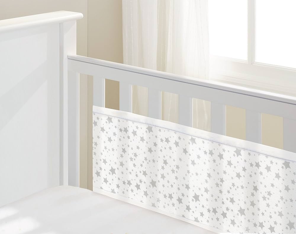 Breathable Baby Mesh Cot Liner - Grey Stars