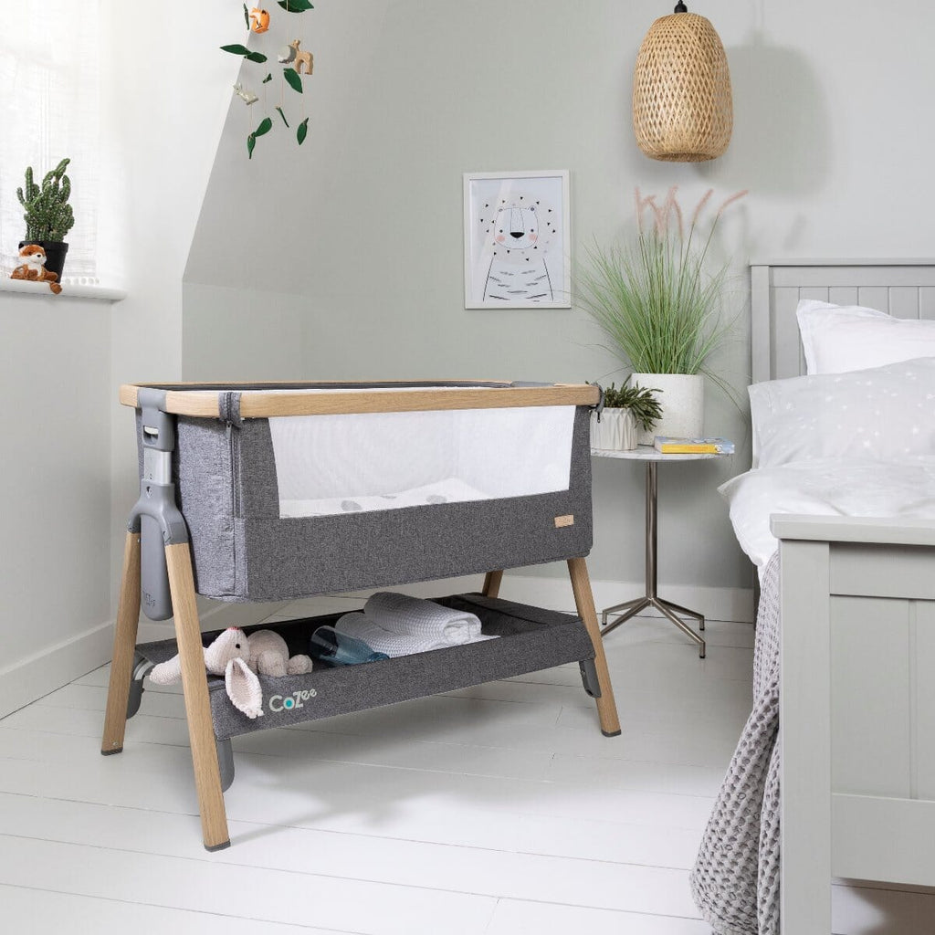 Tutti Bambini CoZee Bedside Crib - Oak/ Charcoal