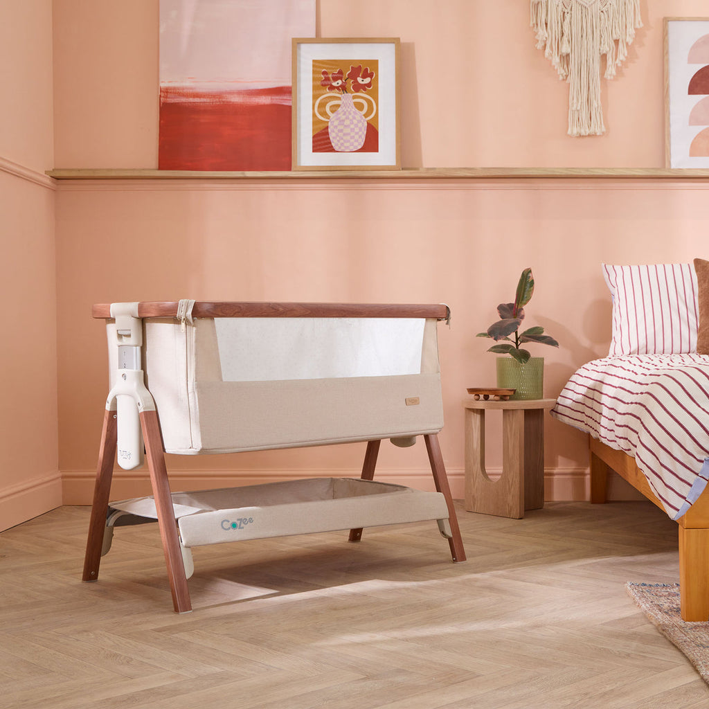 Tutti Bambini CoZee Bedside Crib - Scandinavian walnut / Ecru