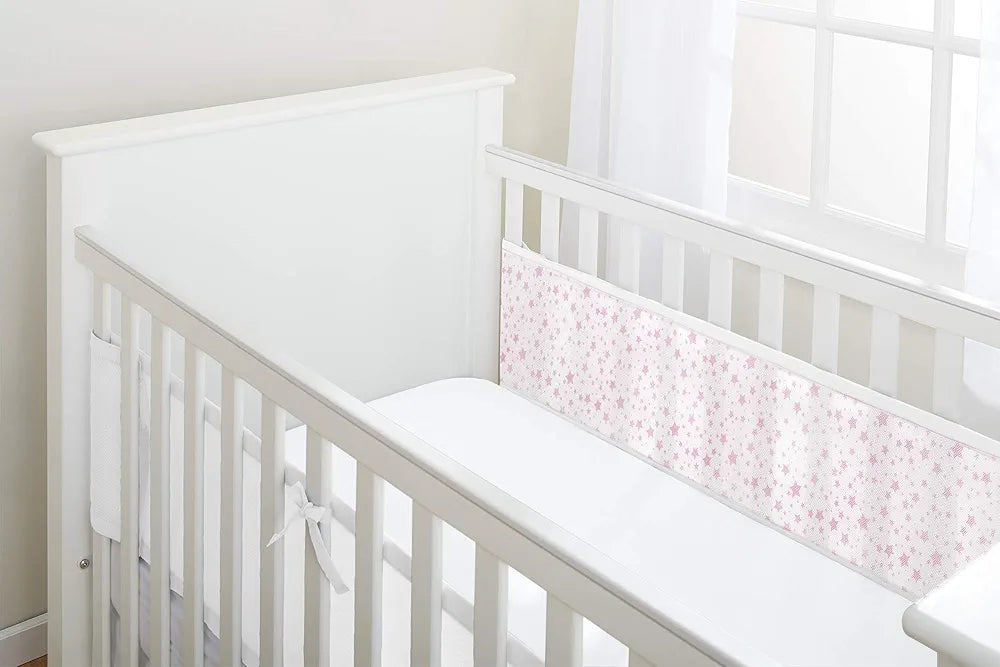 Breathable Baby Mesh Cot Liner - Pink Stars