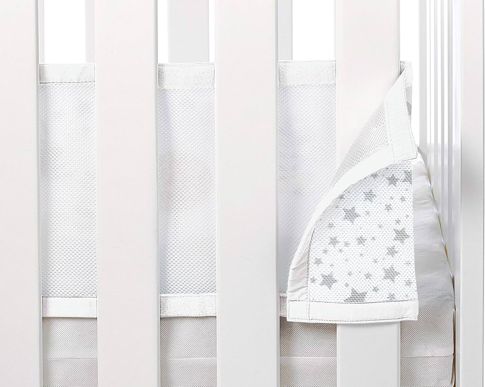 Breathable Baby Mesh Cot Liner - Grey Stars