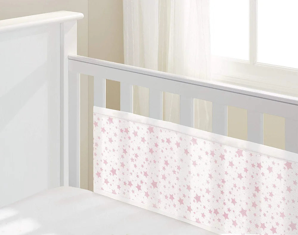 Breathable Baby Mesh Cot Liner - Pink Stars