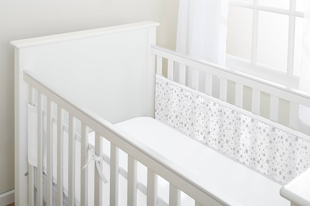 Breathable Baby Mesh Cot Liner - Grey Stars