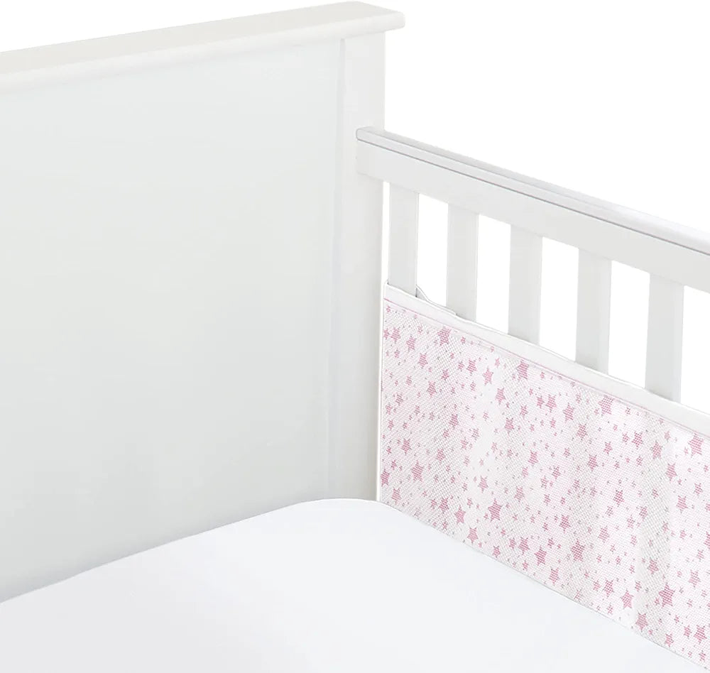 Breathable Baby Mesh Cot Liner - Pink Stars