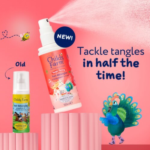 Childs Farm Tangle-Taming Hair Detangler 100ml, Strawberry and Mint, Kids Styling Protector Spray