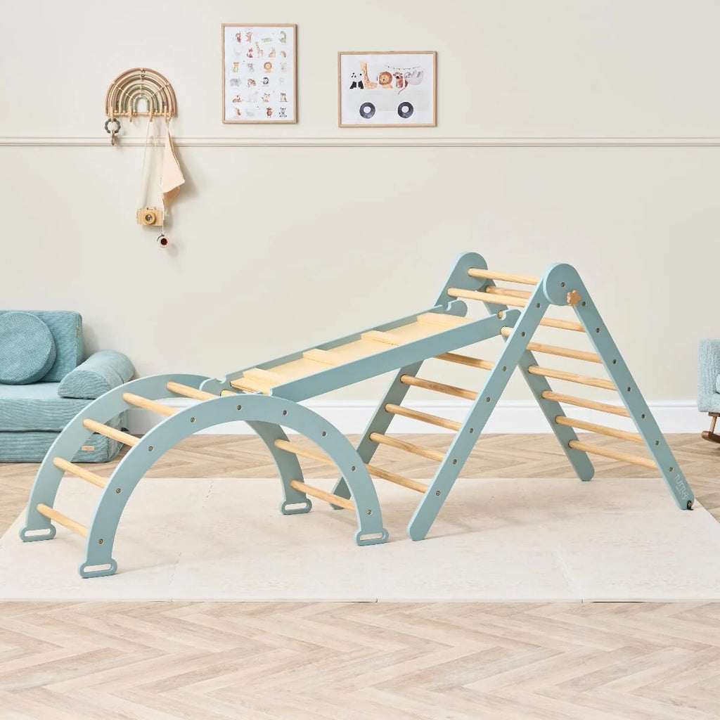Tutti Bambini Scala Montessori 3 in 1 Pikler Climbing Frame with Climbing Wall - Ocean Stone