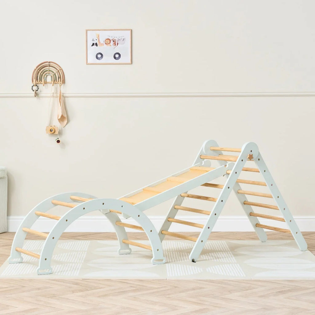Tutti Bambini Scala Montessori 3 in 1 Pikler Climbing Frame with Climbing Wall - Sea Mist