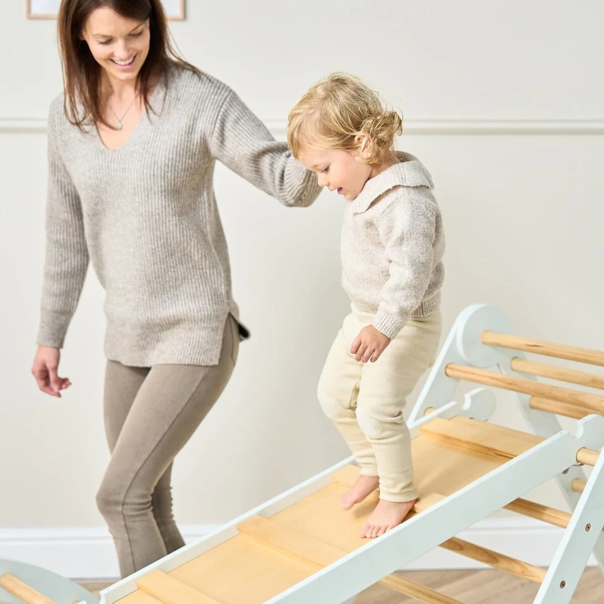 Tutti Bambini Scala Montessori 3 in 1 Pikler Climbing Frame with Climbing Wall - Sea Mist