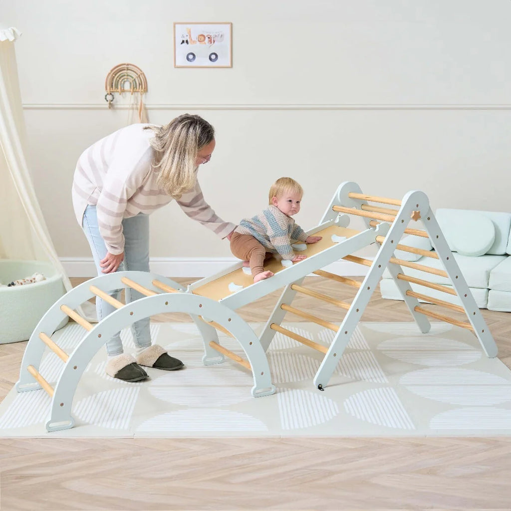 Tutti Bambini Scala Montessori 3 in 1 Pikler Climbing Frame with Climbing Wall - Sea Mist